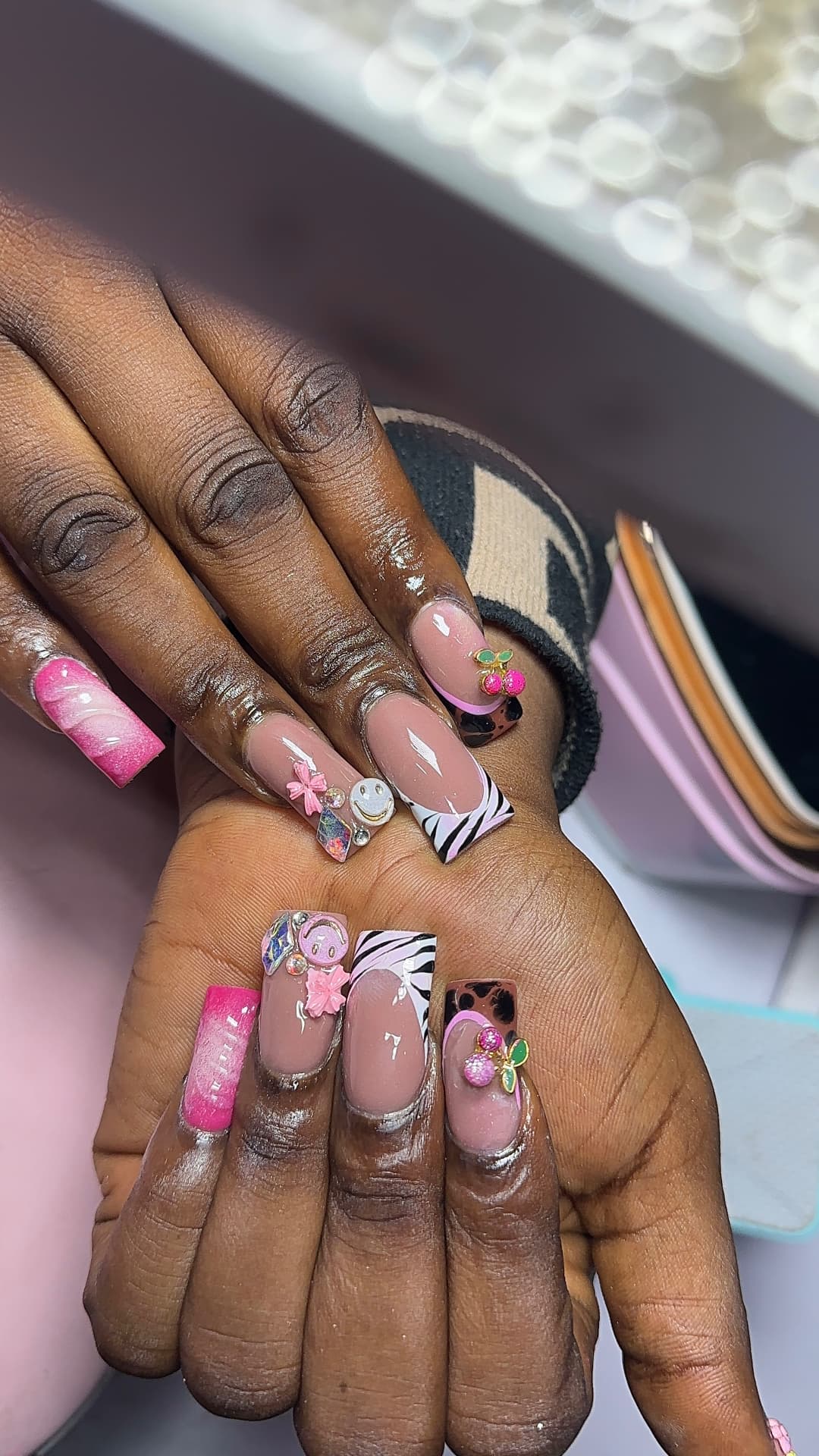 Long acrylic set with charms and 3D art